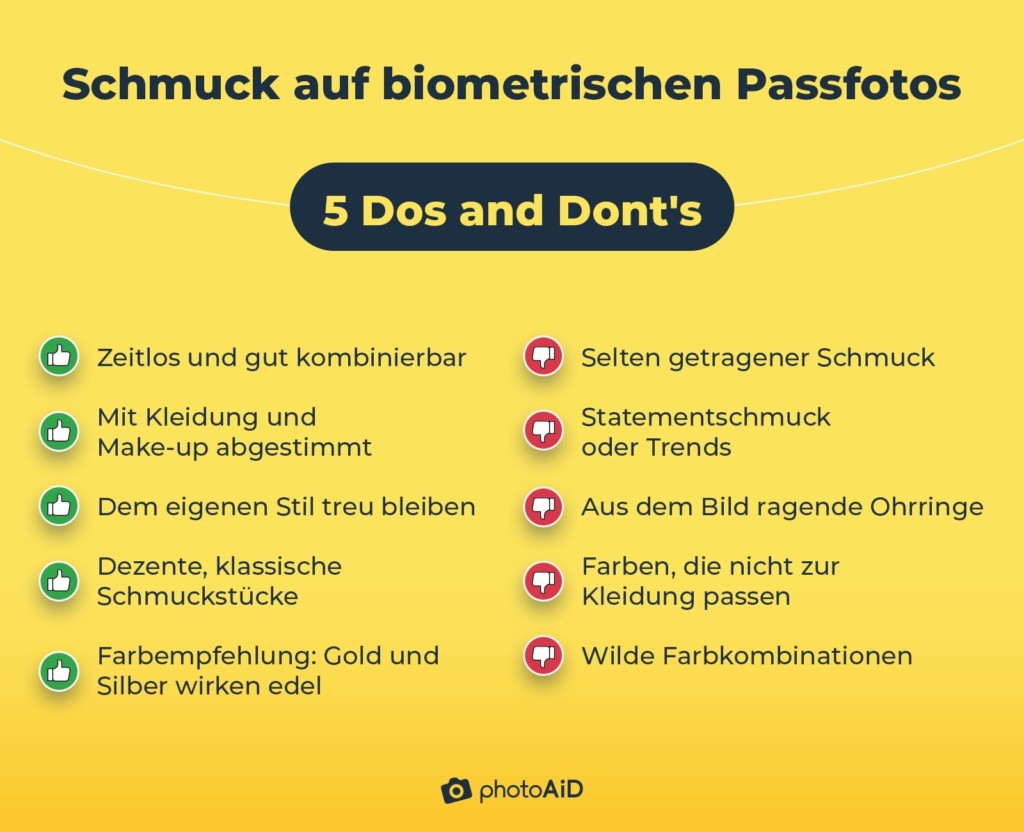 5 Dos and Don’ts für Schmuck am biometrischen Passbild.