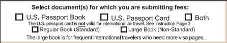 The section of a DS-11 form to choose passport format.