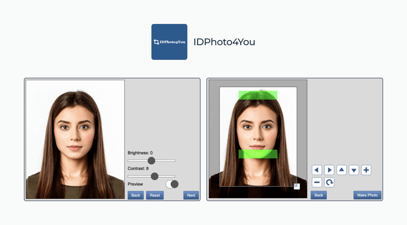 Manually resizing an image with a web passport photo tool.