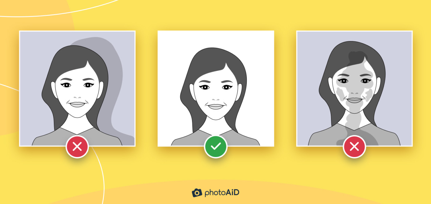 Three examples of lighting for a passport photo