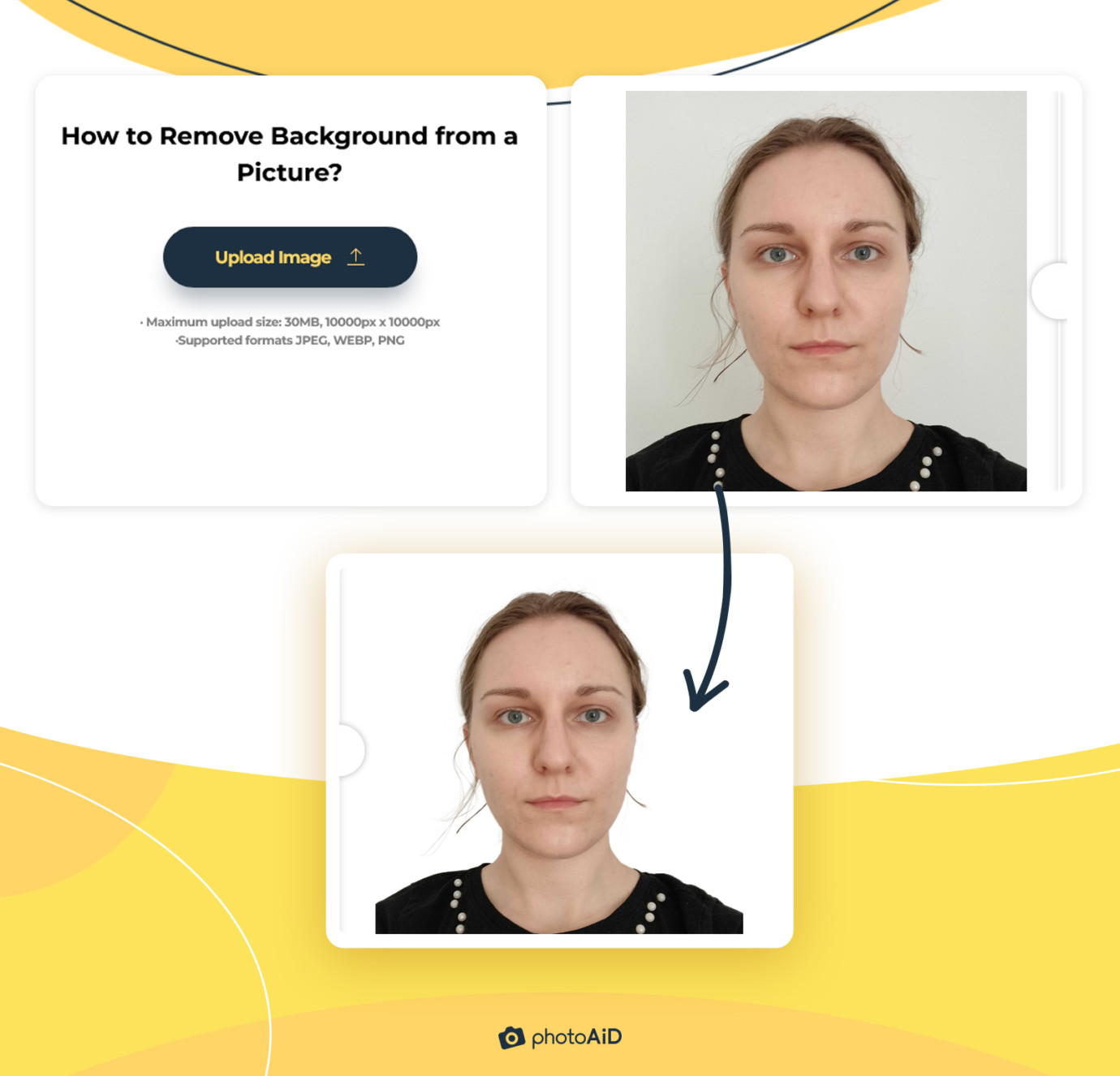 Removing the background from your Android passport photo using a PhotoAiD background removal tool.