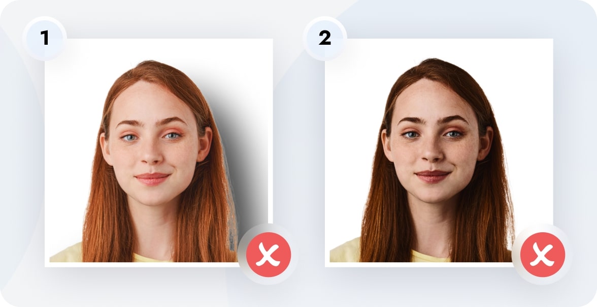 2 passport photo examples with visible shadows—this is incorrect.
