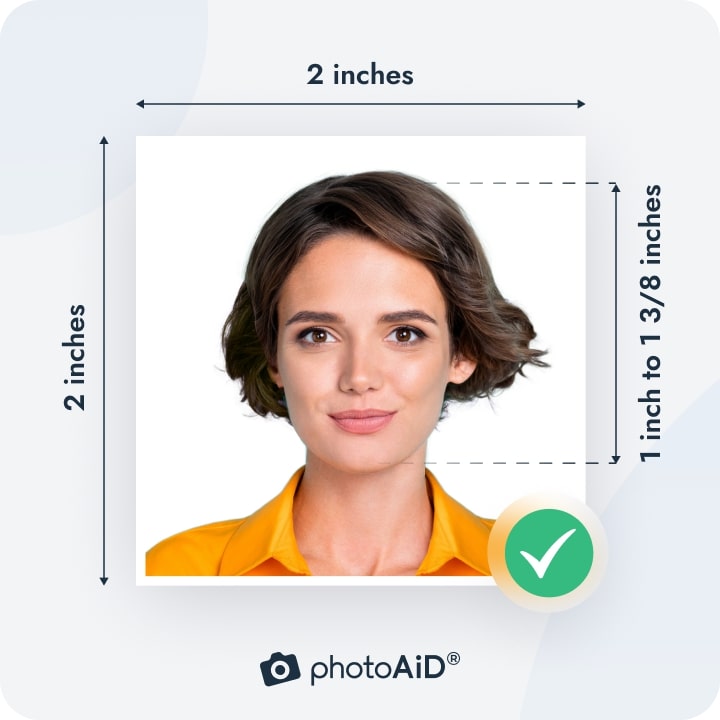 An example of a passport photo with acceptable measurements.