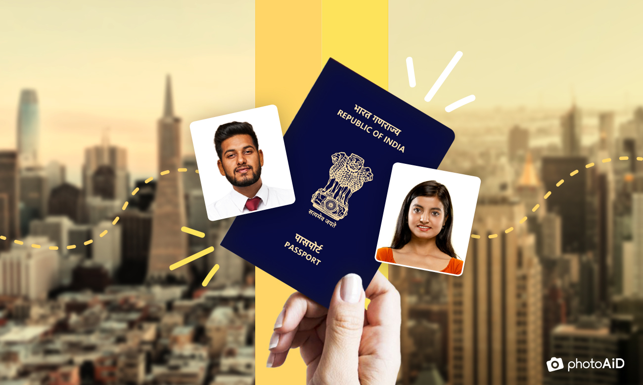 A renewed Indian passport and a city skyline.