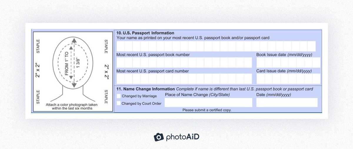 The photo section of passport renewal form DS-82.