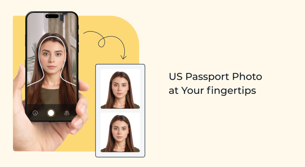 An example of a US passport photo taken at home with PhotoAiD, a passport photo service for taking compliant ID photos