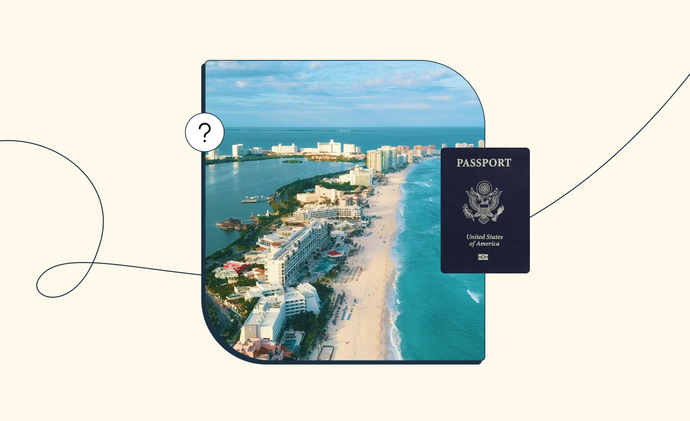 A photo of Cancun with a US passport next to it.