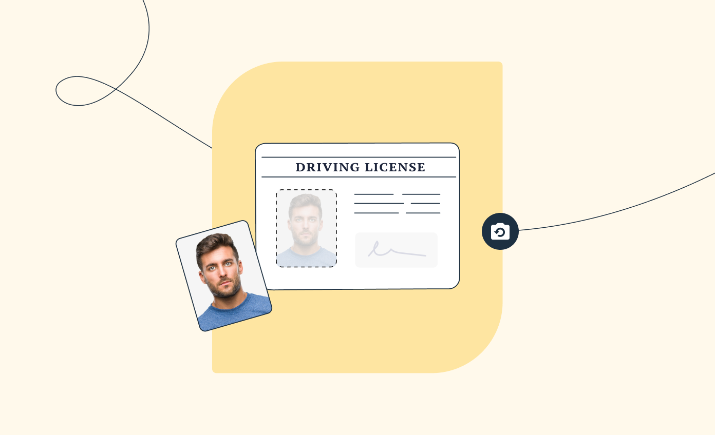 A graphic showing a driver’s license with an old photo and a new, better photo to the left.