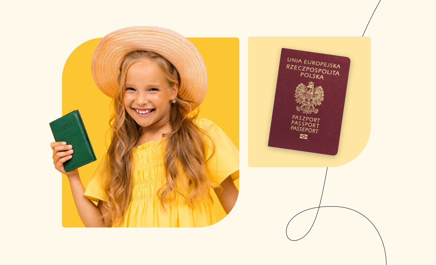Paszport dla dziecka. Uśmiechnięta dziewczynka trzyma paszport.