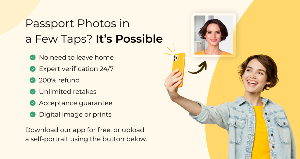 Benefits of taking passport photos with a mobile tool, including expert verification, refunds, and acceptance guarantee.