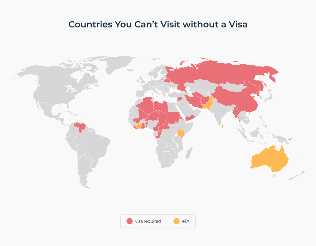 List of countries you can’t visit without a visa.