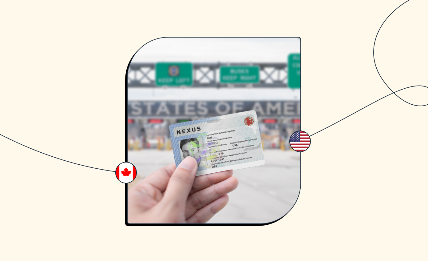 Man holding a nexus card at a Canadian border crossing.