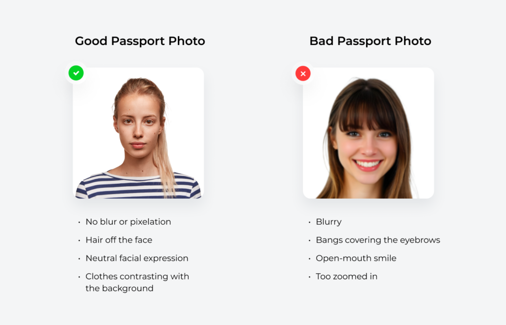 Examples of good and bad passport photos