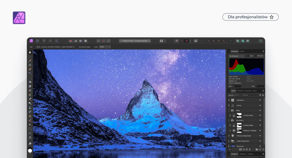 Screen widoku programu Affinity Photo