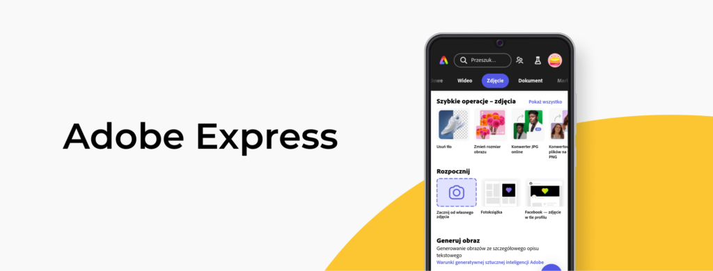 Ekran startowy aplikacji Adobe Express