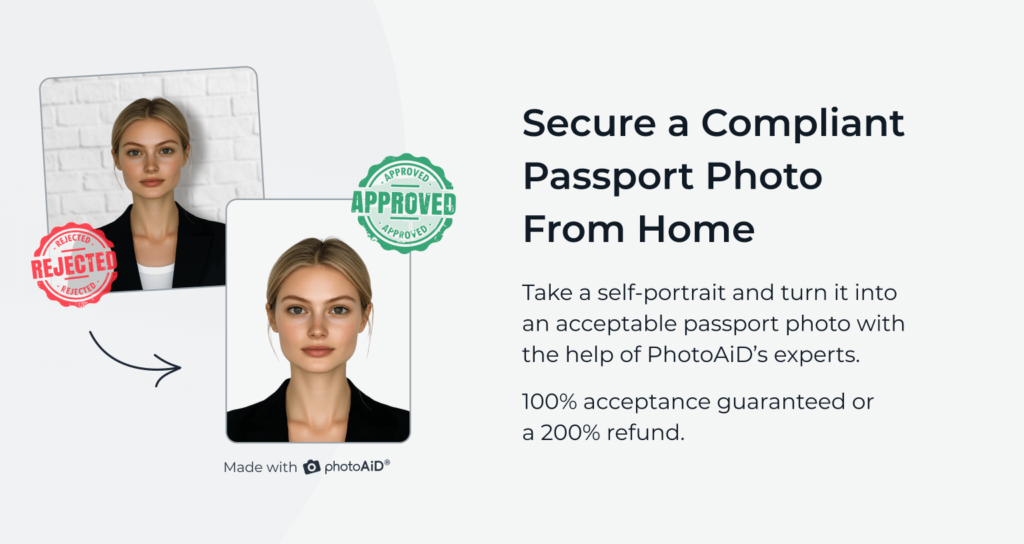 UK passport photo with a 100% acceptance guarantee—made with PhotoAid.