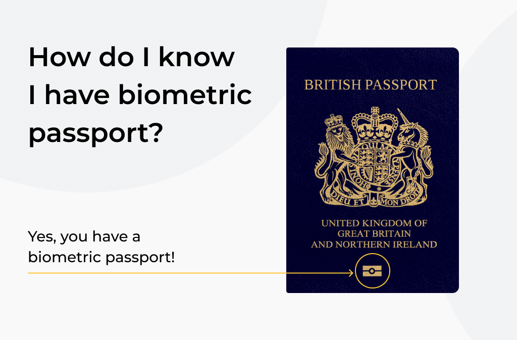 Biometric passport logo on a UK passport: a golden camera under the country’s name.