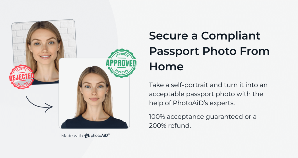 A government-compliant passport photo created with PhotoAiD.