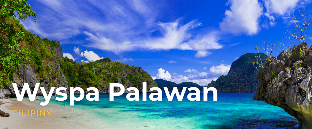 Plaża otoczona skałami na wyspie Palawan.