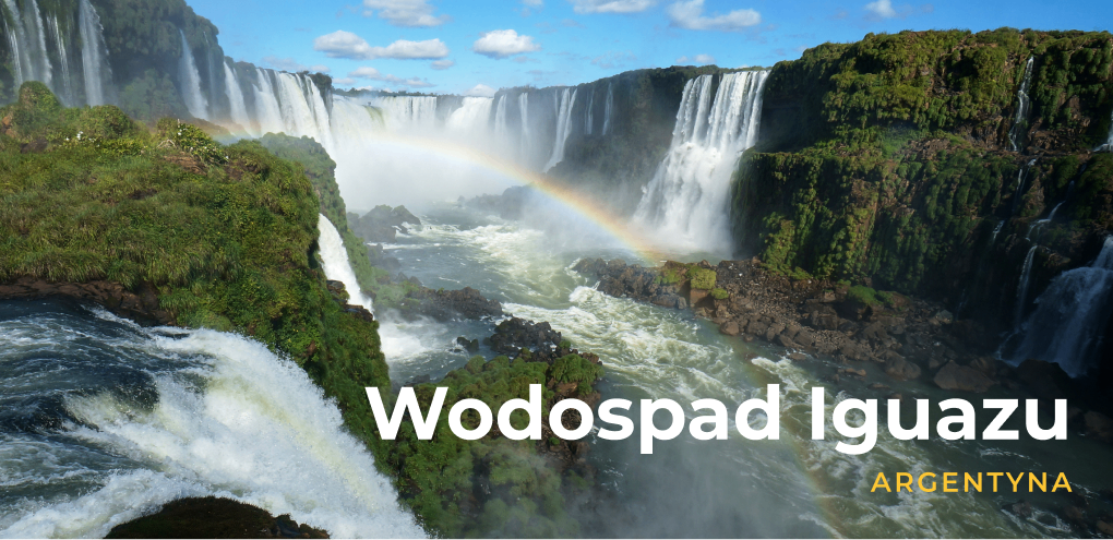 Widok na wodospad Iguazu i tęczę.