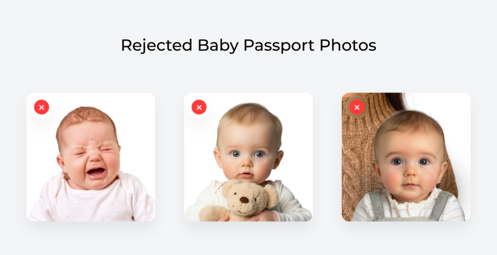 Examples of rejected infant passport photos.