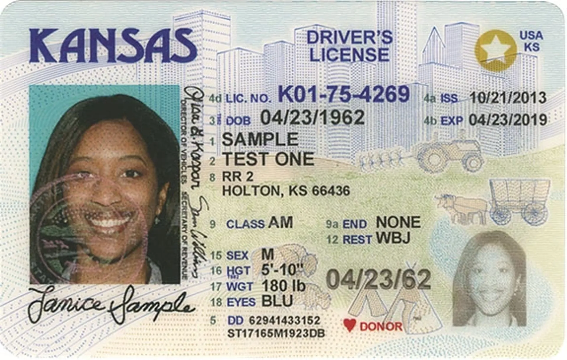 Example of a REAL ID-compliant driver’s license: Kansas sample