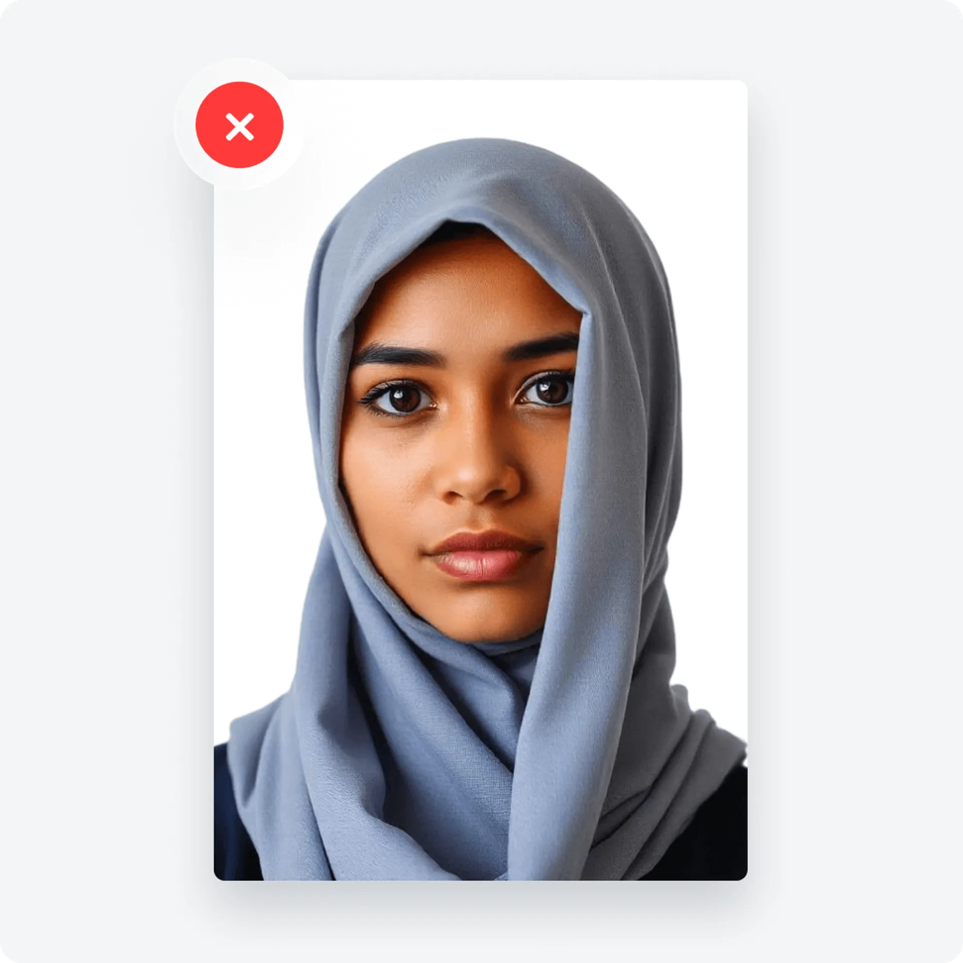 Passport photo with religious headgear covering the applicant's face.