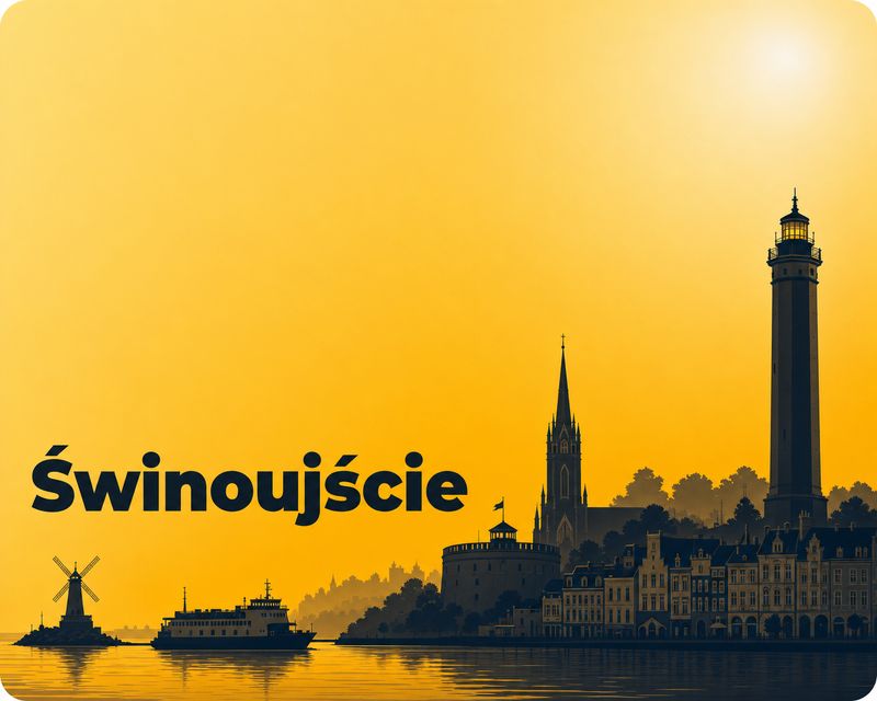 Ilustracja panoramy miasta Świnoujście - foto kiosk PhotoAiD