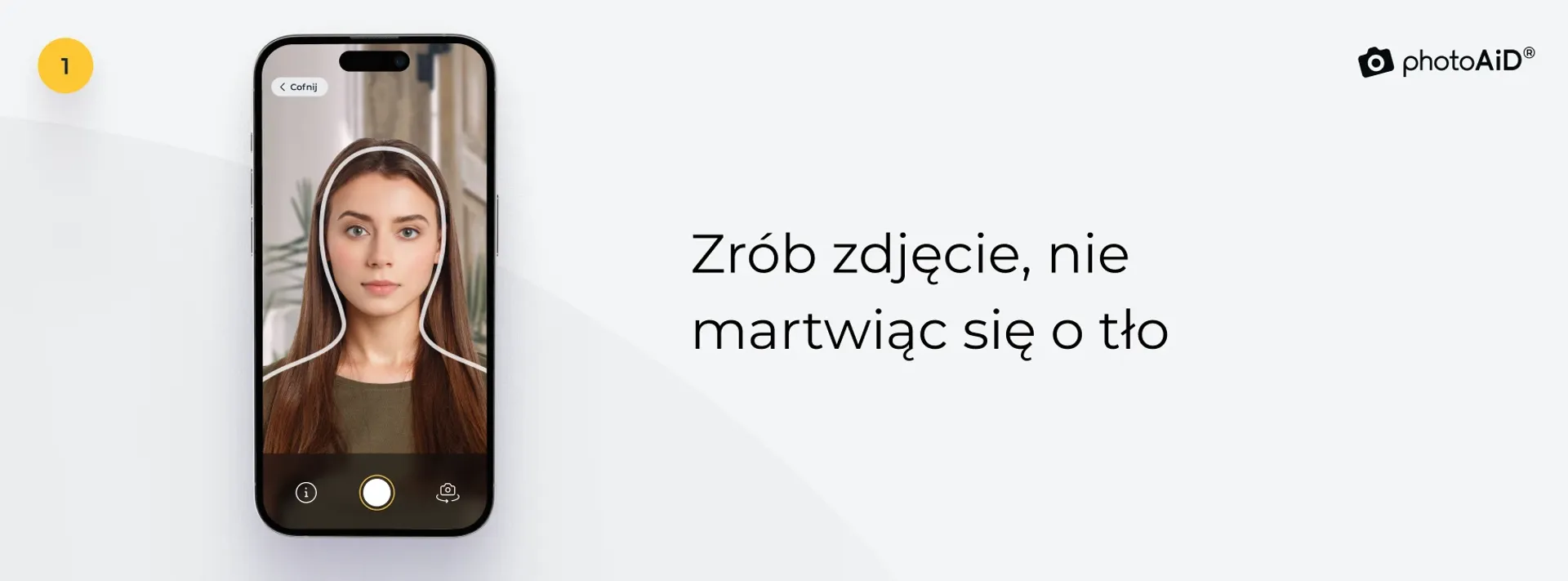 Ekran aplikacji PhotoAiD, z liniami ułatwiającymi wykonanie zdjęcia