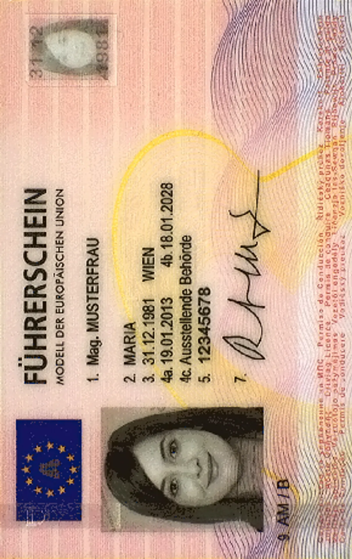 Foto für den österreichischen Führerschein